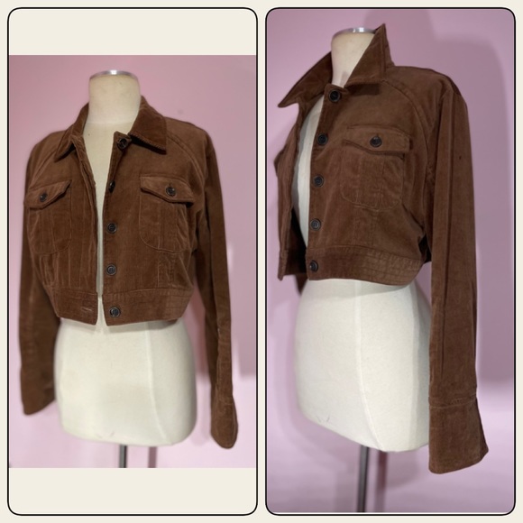 👠👖BUTTONS CORDUROY CROPPED JACKET DARK BROWN Sz LARGE.. NWOT - Picture 4 of 7